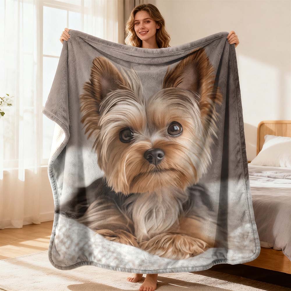 1Pc  Ultra Soft Yorkshire Terrier Print Flannel Throw Blanket For Pet Lover Cozy Warm Fuzzy Blanket For Home Couch Bed