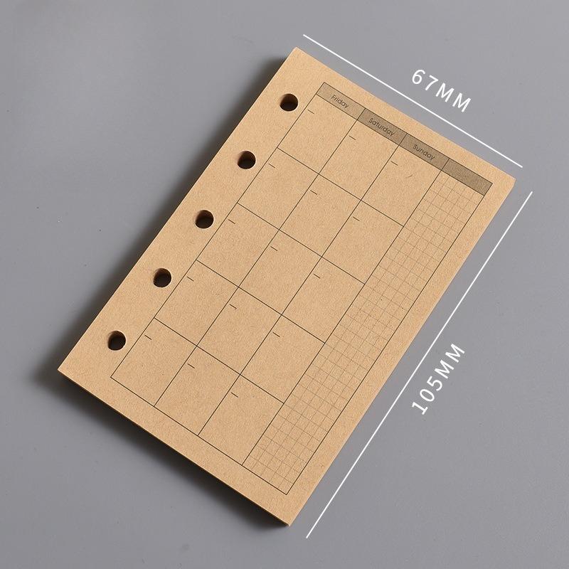 Die Innenseite des M5 Notizbuchs Die leere vertikale Linie des A8 Loseblatt-Kernquadrats und der Wochenplan Eine Seite pro Tag zum Eintragen