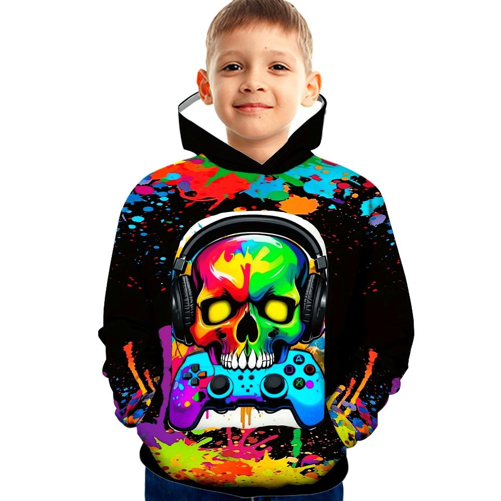 Cooler Gamepad-Print Jungen Casual Langarm Hoodies Jungen Sweatshirt Herbst Frühling Hoodie Tops Outdoor Bunte Kinderkleidung