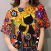 Abstract Cat Sketch 3D Digital Printing Women's Comfortable Round Neck Short Sleeve T-shirt