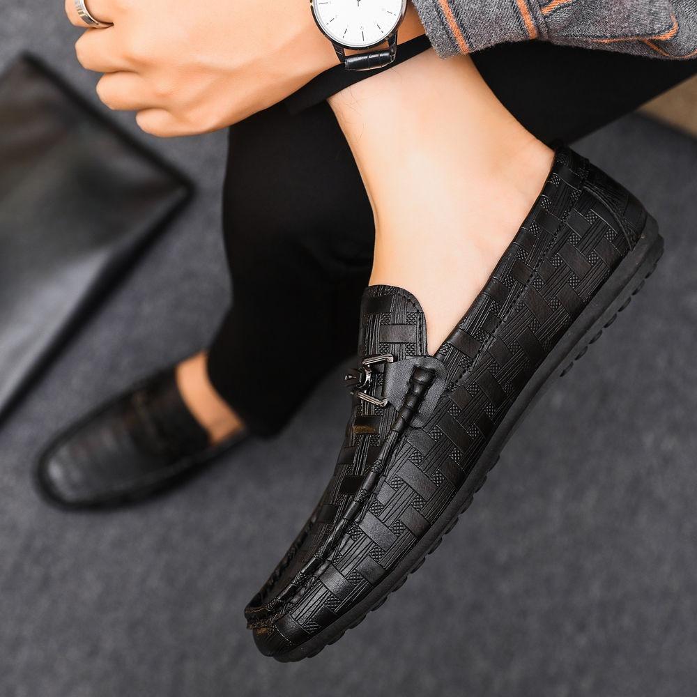 Black Breathable Round Toe Flat Leather Shoes for Men Luxury Sale High Quality Fashion Summer Common Elegant Man Casual Shoe