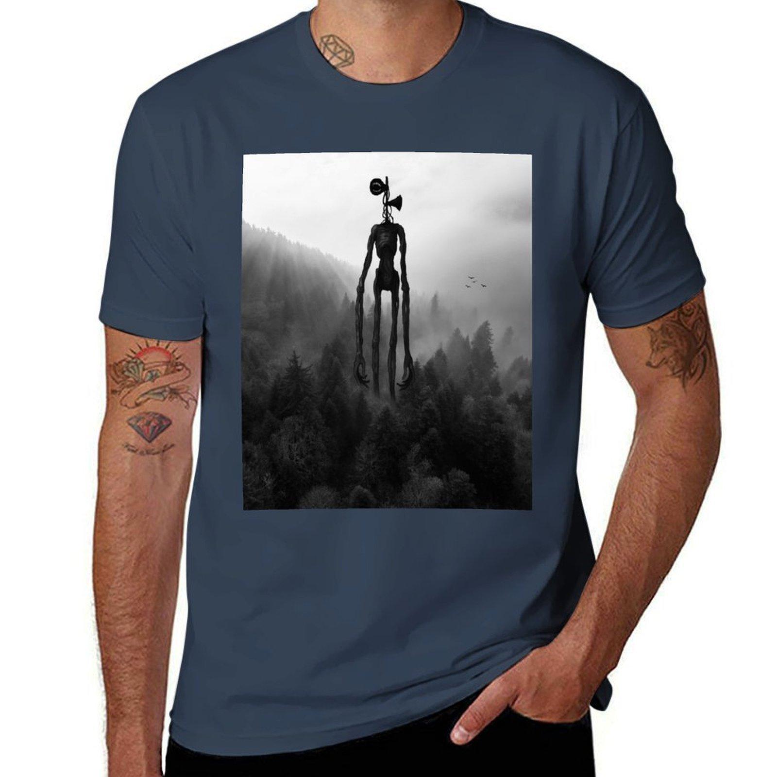 Siren head in pine forest mountain black backpack TShirt Christmas Casual Tee Shirt S