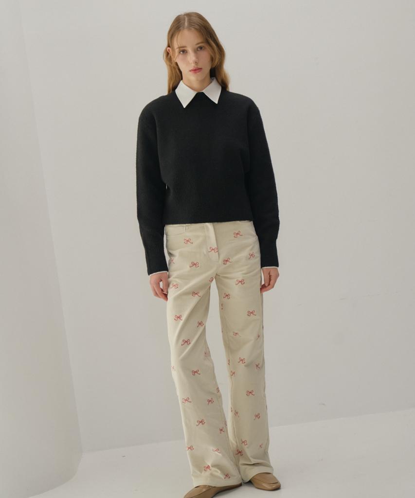 Okuka Ribbon Corduroy Straight Pants_Ivory