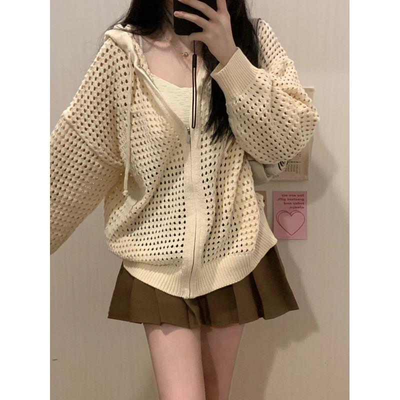 

Ленивая толстовка с капюшоном на весну/лето, вязаный кардиган, верхняя одежда Beige S Suggested 37.50 kg-47.50 kg