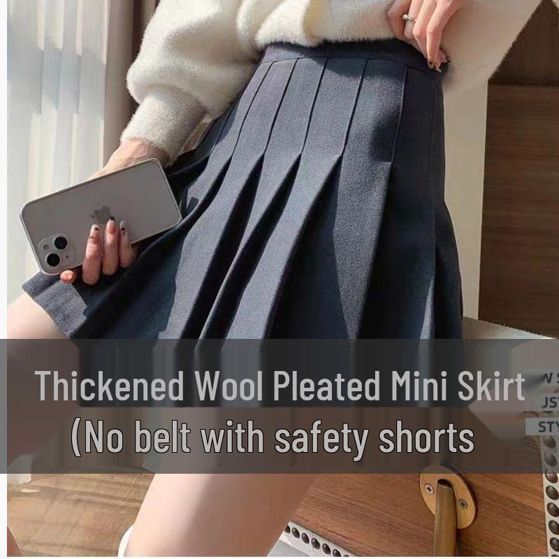 High Waist Woolen A-line Pleated Midi Skirt for Women - Autumn/Winter 2025 Style