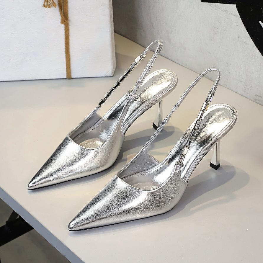 Fashion Banquet Rhinestone Pointed Head Shallow Mouth Single Shoes Femininity Hollow Back Strap Stiletto Women's Shoes
