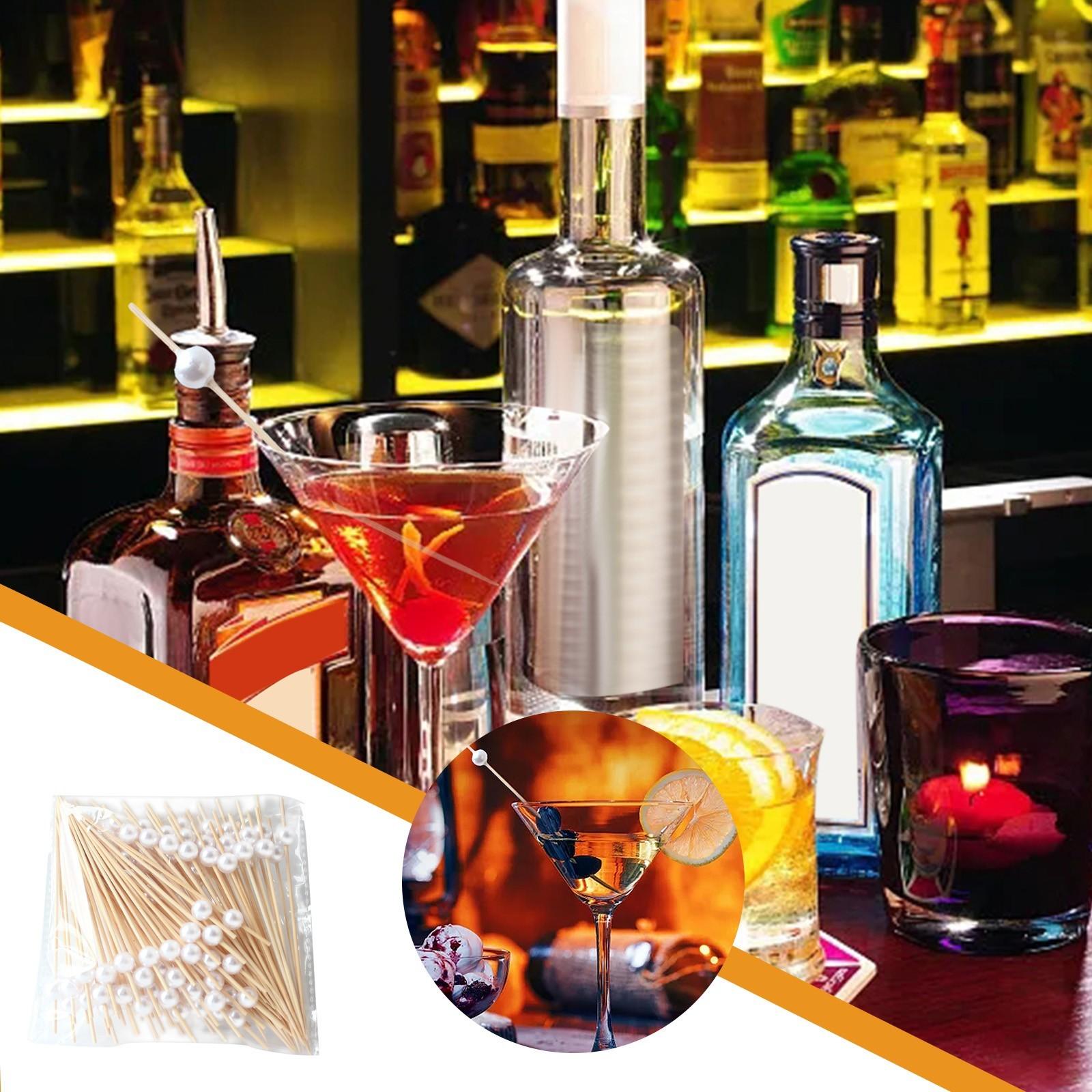 100pcs Disposable Pearl Bamboo Skewers Wooden Cocktail Picks Fruit Picks Snack Fork Skewer Wedding Home Festival Party Supplies белый