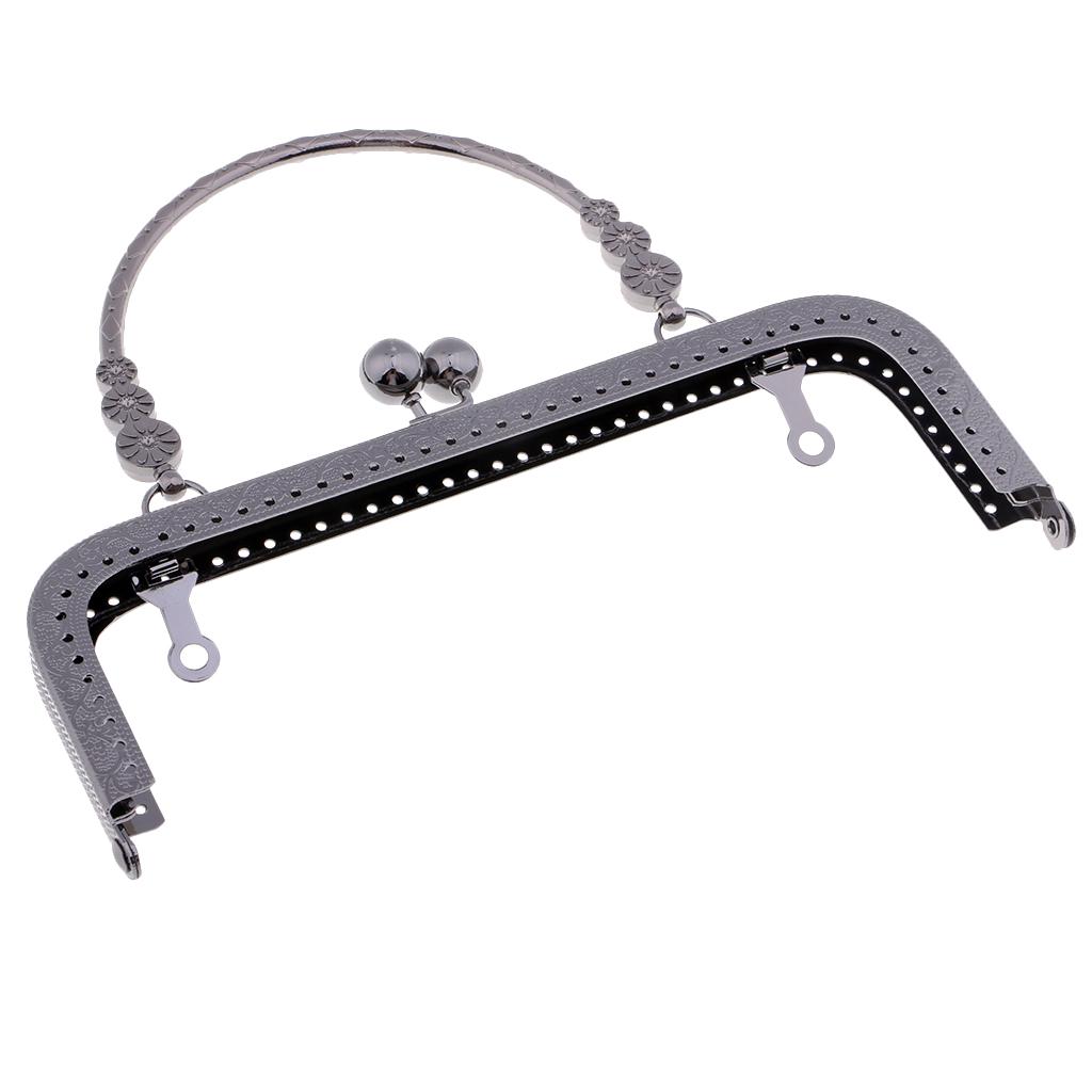 18cm Vintage Flower Embossing Purse Metal Clasp Handle DIY Handbag