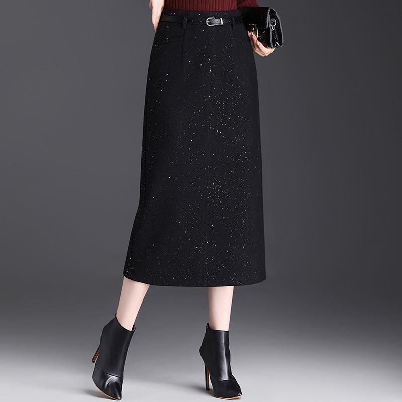 Chic High-Waisted Wool Blend Slit Skirt – 2026 Autumn/Winter Elegant Korean Style