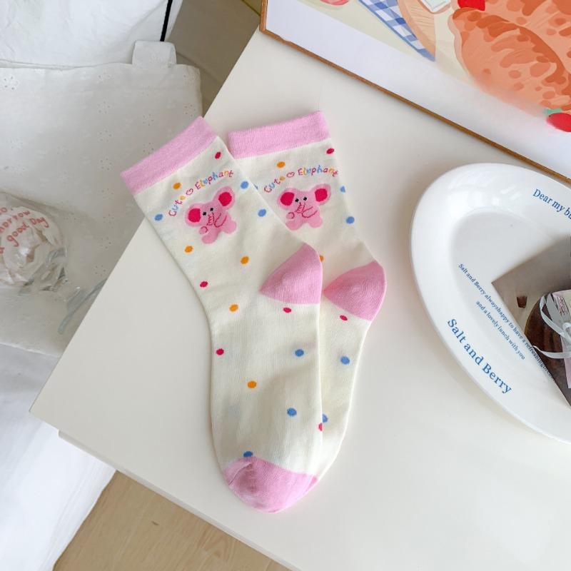 Kadın İlkbahar ve Yaz Sevimli Puantiyeli Çarpışan Renkli Karikatür Fil Boru İçinde Yığın Çorap