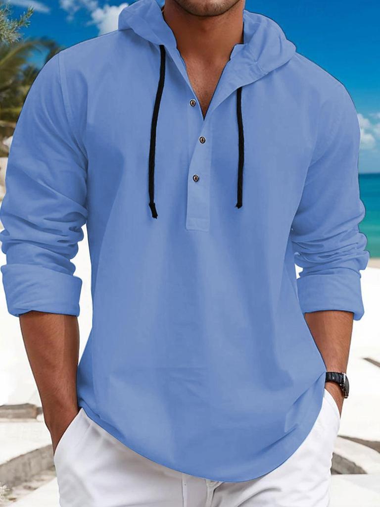 Herbst Neu Lässig Herren Perle Kleine Köper Kapuzenhemd mit Knöpfen Herren