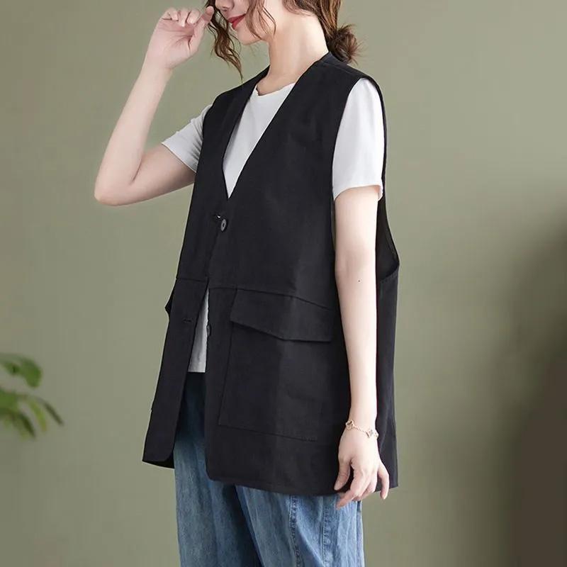 Dámská vesta Bavlněná bez rukávů Tílka Jednobarevná Nadměrná Ležérní V-výstřih Vesta Bunda