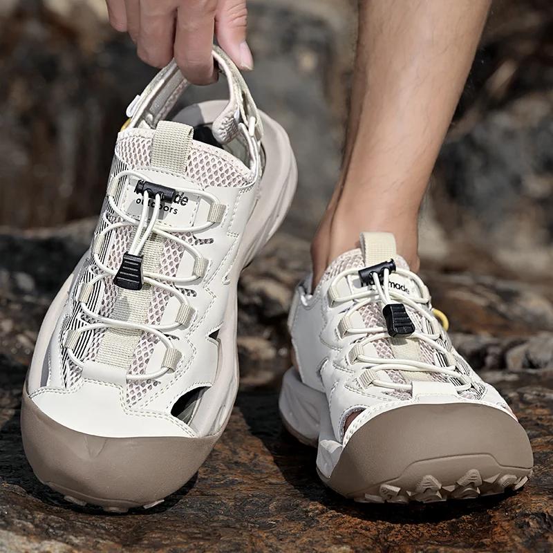 Luxury Men's Leather Sandals Adjustable Straps Wading Aqua Walking Shoes Comfortable Summer Flats Hollow Out Man Casual Sandals