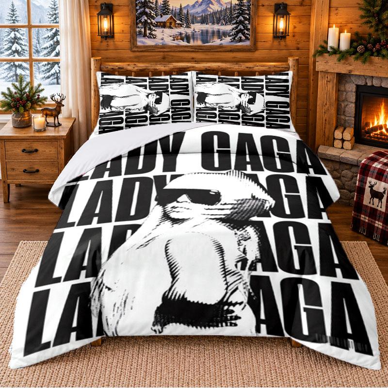 Juego de Ropa de Cama con Estampado de Lady Gaga de 3 Piezas Sábana y Fundas de Almohada Para Dormitorio Interior