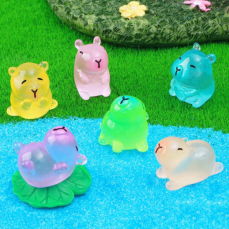 Mini Fluorescent Capybara Luminous Micro Landscape Animals Miniature Figures Outdoor Patio Lawn Yard Garden Accessories Decor