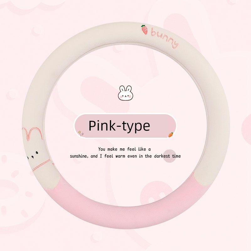 

New Car Steering Wheel Cover, Winter Plush Cute Female Car Steering Wheel Cover, Universal Protective Cover for All Seasons, Special for Specific Cars Zheng Hao - Rabbit Plush Pink - Round