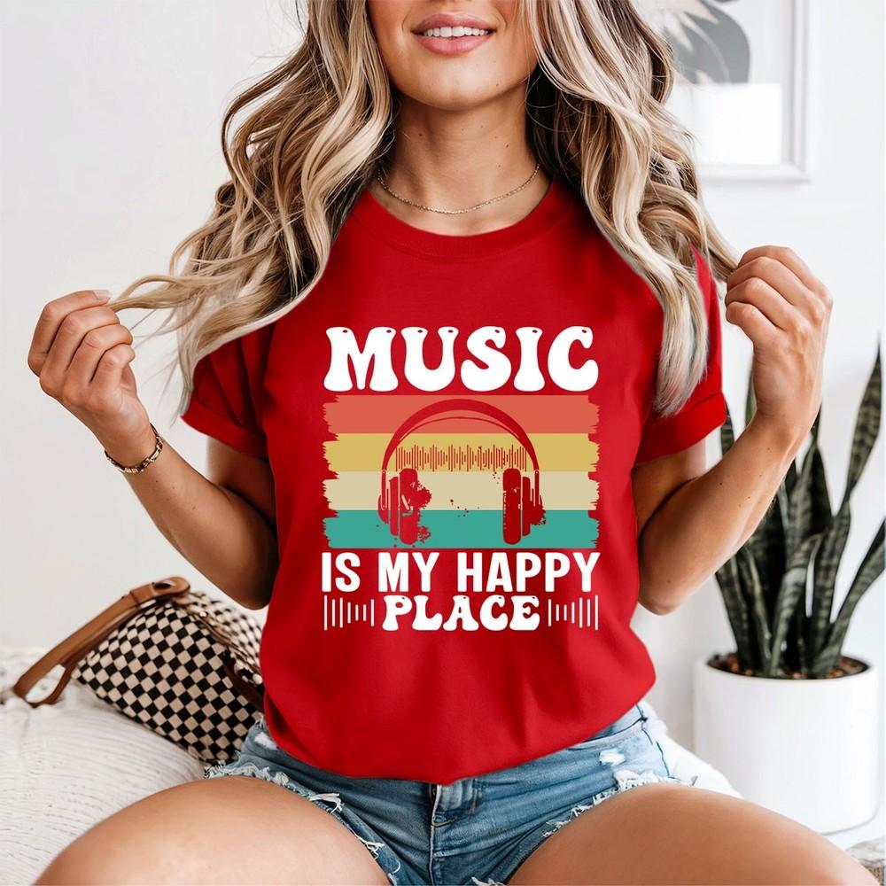 Music Is My Happy Place Music Lover Unisexs TShirt Retro Headphones 2XL