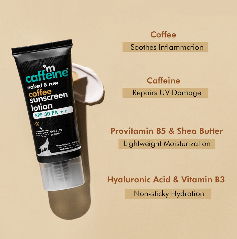 mCaffeine Coffee Lotion Sunscreen SPF 30 PA++ | Repair UV Damage, Zero White Cast & Water Resistant (50ml)