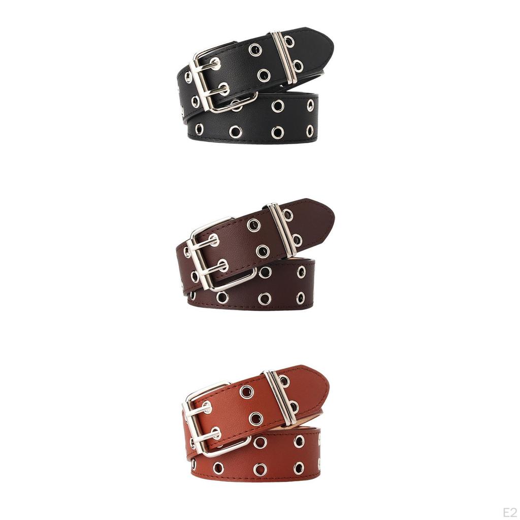 Double Grommet Belt, Adjustable with for Women Men Vintage PU Leather Jeans Belt