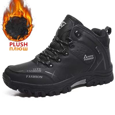 Bottes de neige d'hiver de marque pour hommes, baskets en cuir imperméables, bottes super chaudes pour hommes, bottes de randonnée en plein air pour hommes, chaussures de travail, taille 39-47