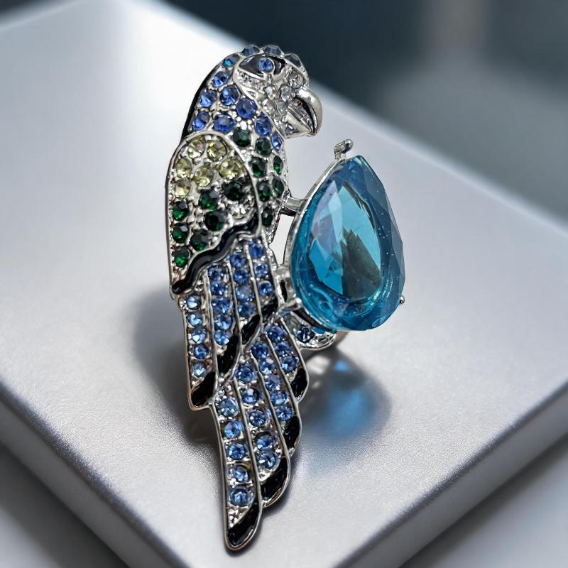 Shiny Rhinestone Inlaid Parrot Brooch Elegant Crystal Animal Decor for Women Coat Suit Party Jewelry Accessory