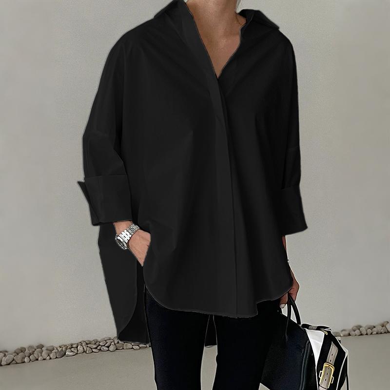 

ZANZEA Женская свободная повседневная блузка с отложным воротником и длинным рукавом 3XL чёрный