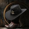 INS Unisex Moterys Vyrai Imitacija Zomša šešiakampė žvaigždė Šerifas plataus krašto apsauginis kremas nuo saulės Kepurėlė Beach Cowboy Cowgirl Vakarų kepurė