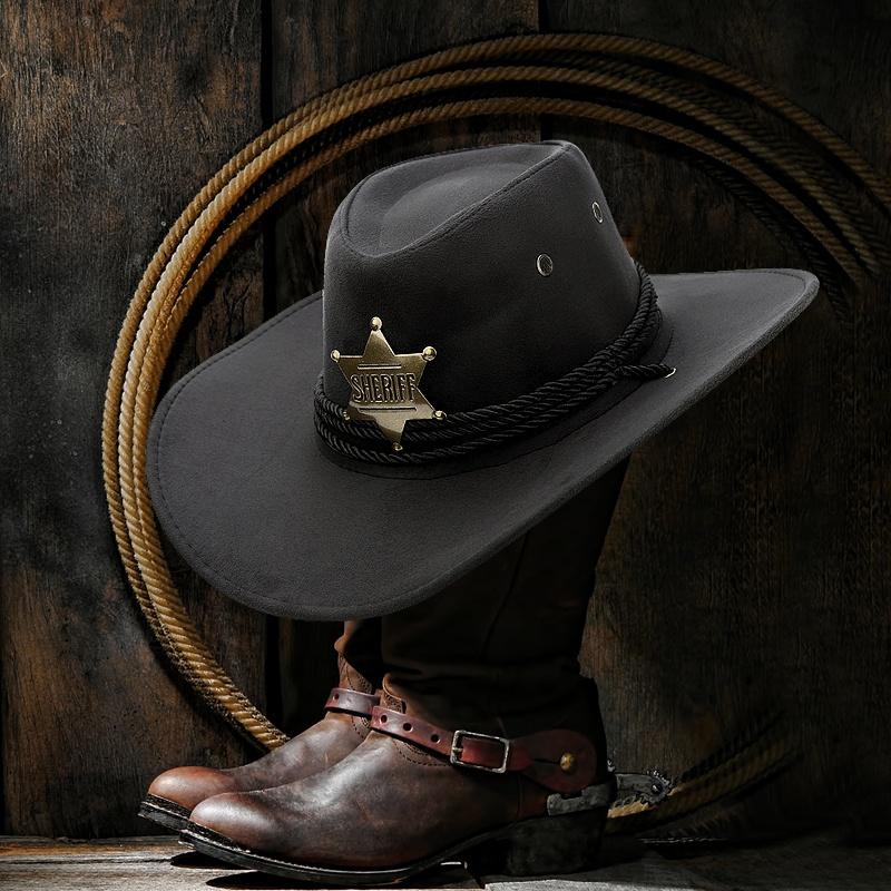 INS Unisex Moterys Vyrai Imitacija Zomša šešiakampė žvaigždė Šerifas plataus krašto apsauginis kremas nuo saulės Kepurėlė Beach Cowboy Cowgirl Vakarų kepurė