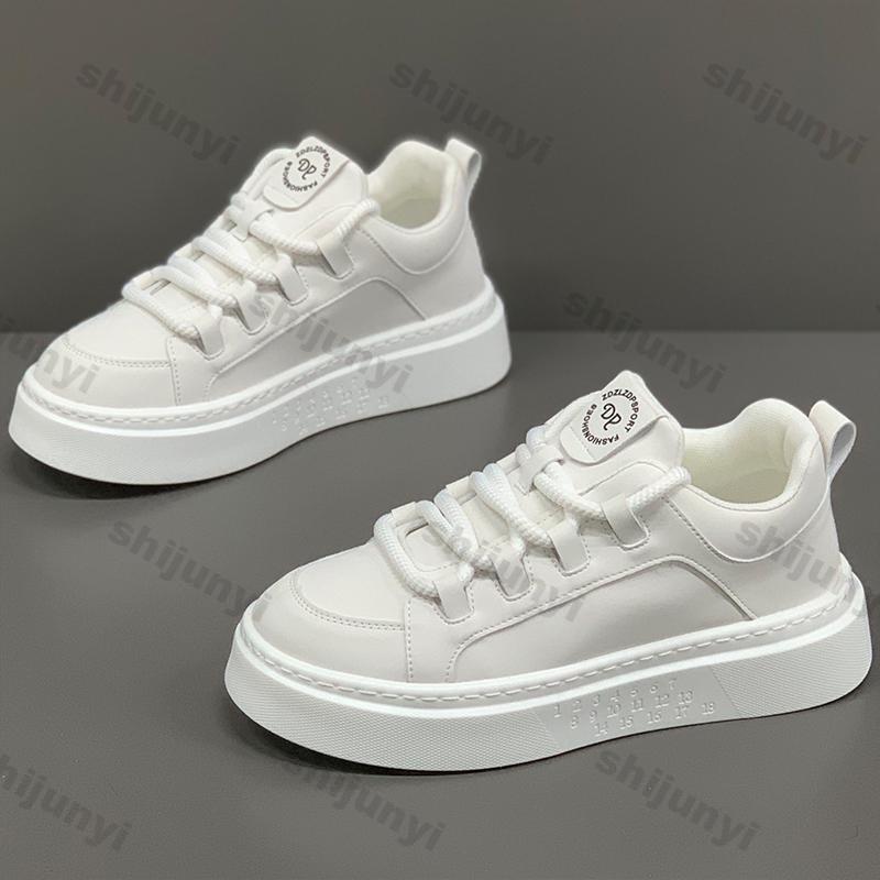 Fashion Men's White Sports Shoes 2025 Spring New Non Slip Platform Sneakers Comfortable Fashion Lace Up Height Increase Casual Shoes