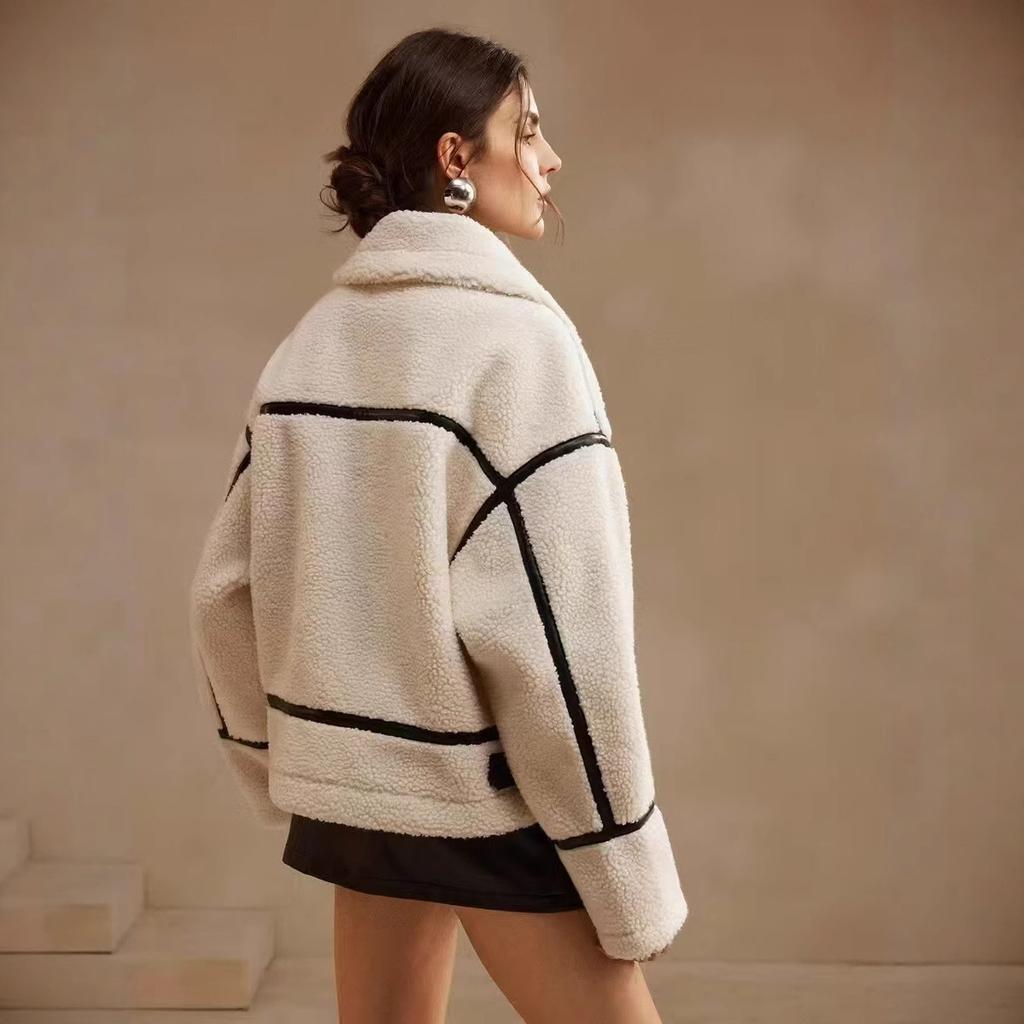 YYFS Dámska módna ležérna jesenná zimná bunda a kabát s dlhým rukávom a POLO golierom