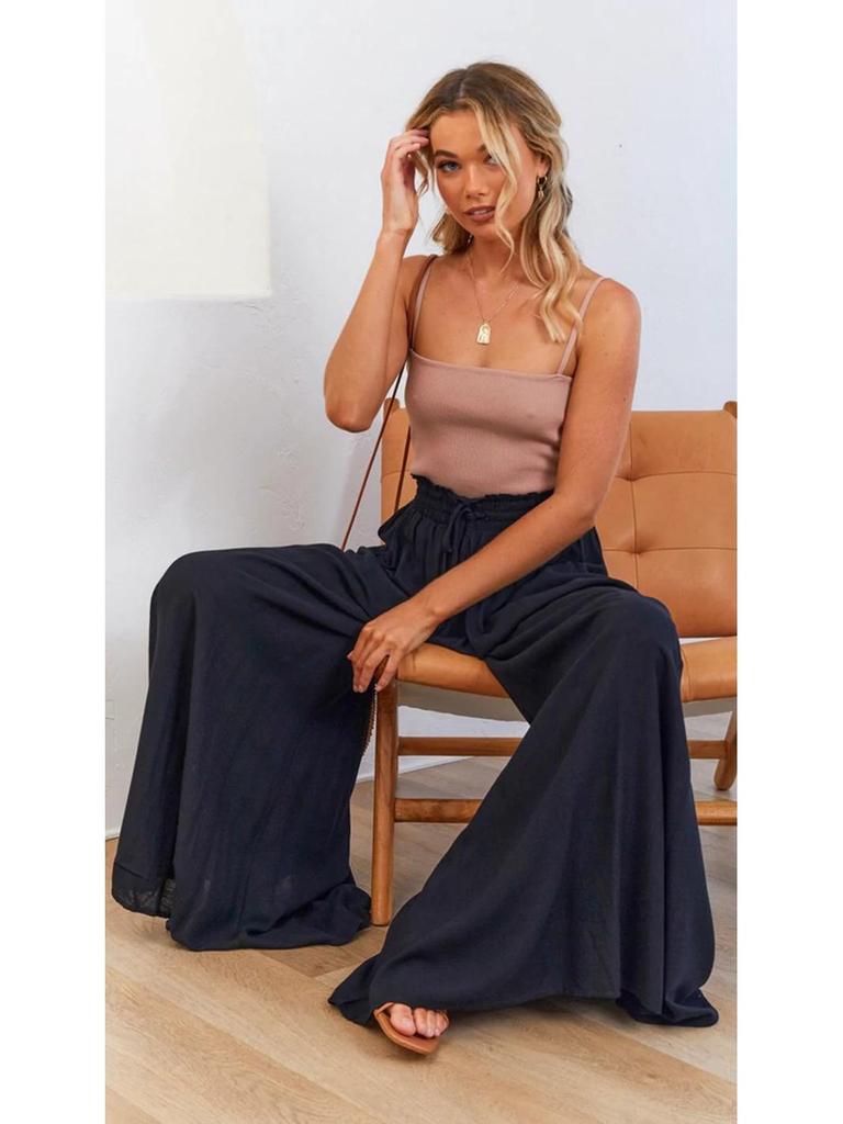 2025 European & American Women's High-waisted Long Wide-leg Summer Culottes with Elastic Waistband