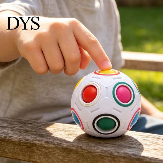 Football Sensory Toys Fidget Toy with 12-Holes, Stress Relief Press Ball Tactile Feedback Toy, Mini Push Rainbow for Adults and Kids