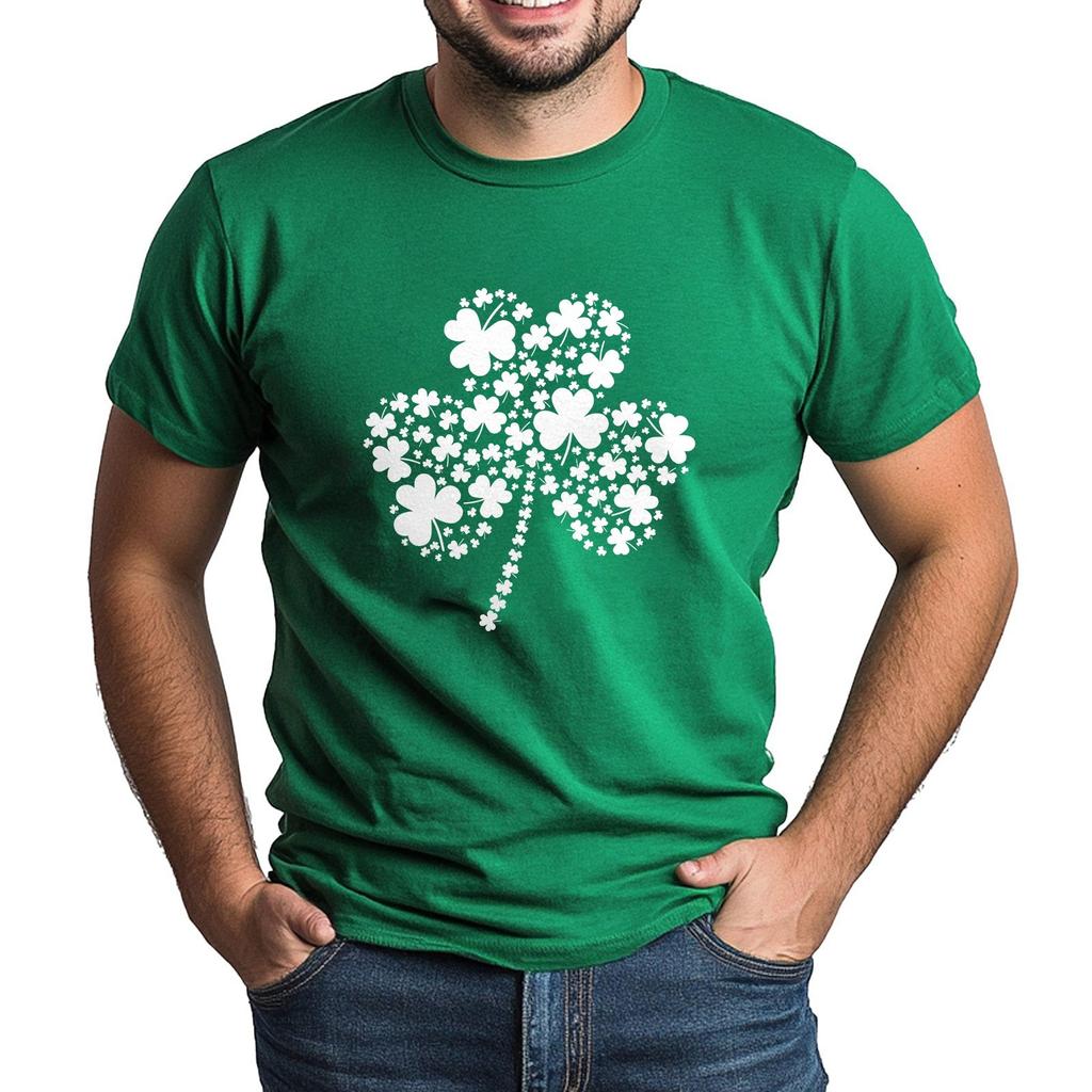 St. Patrick's Adult Green Crew-neck Short-sleeved Printed Green Three-leaf T-shirt