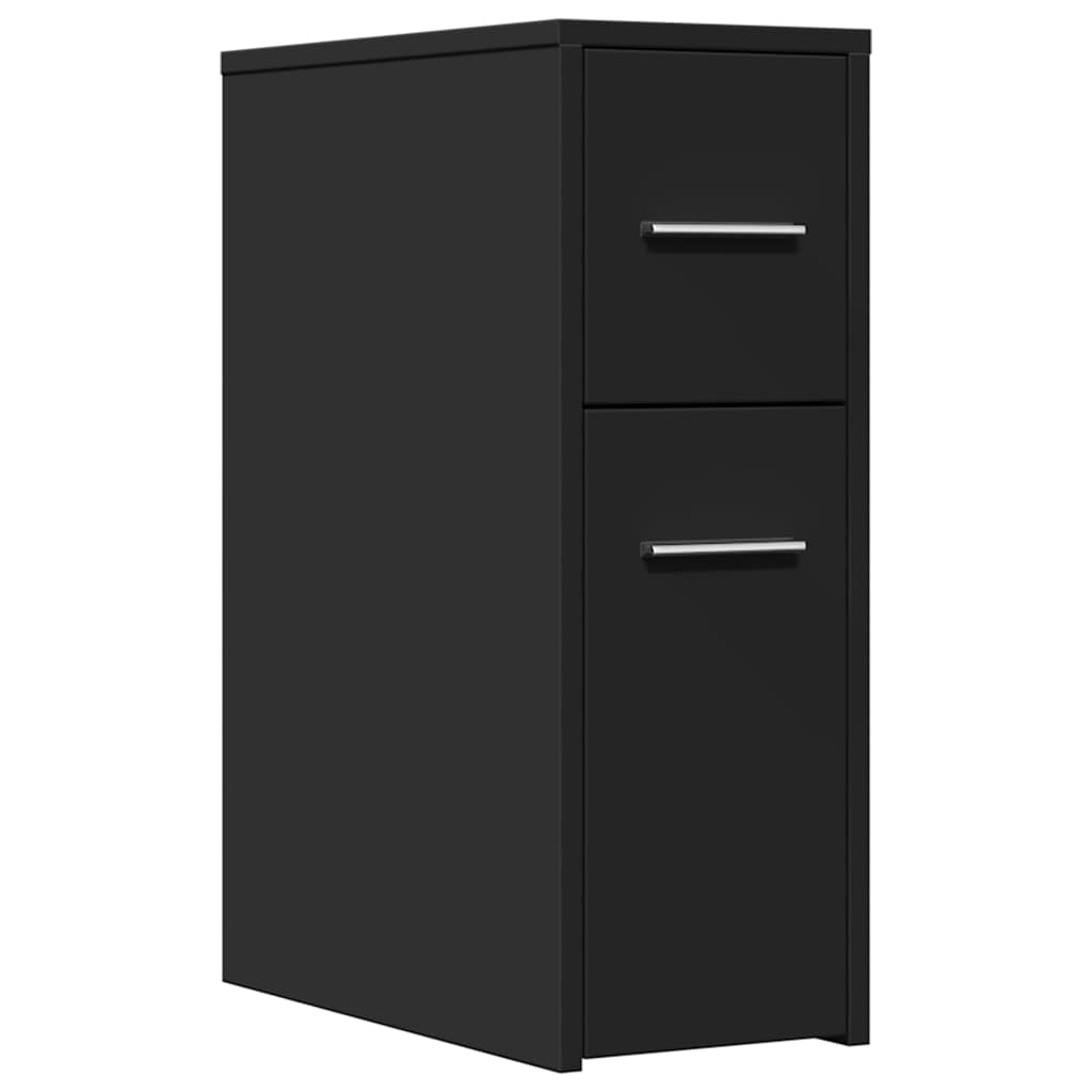 Narrow Bathroom Cabinet with Casters Black Particleboard