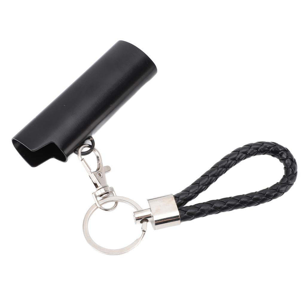 Lighter Holder Keychain with Spring Clip Retractable Metal Portable for Backpack Pocket Black