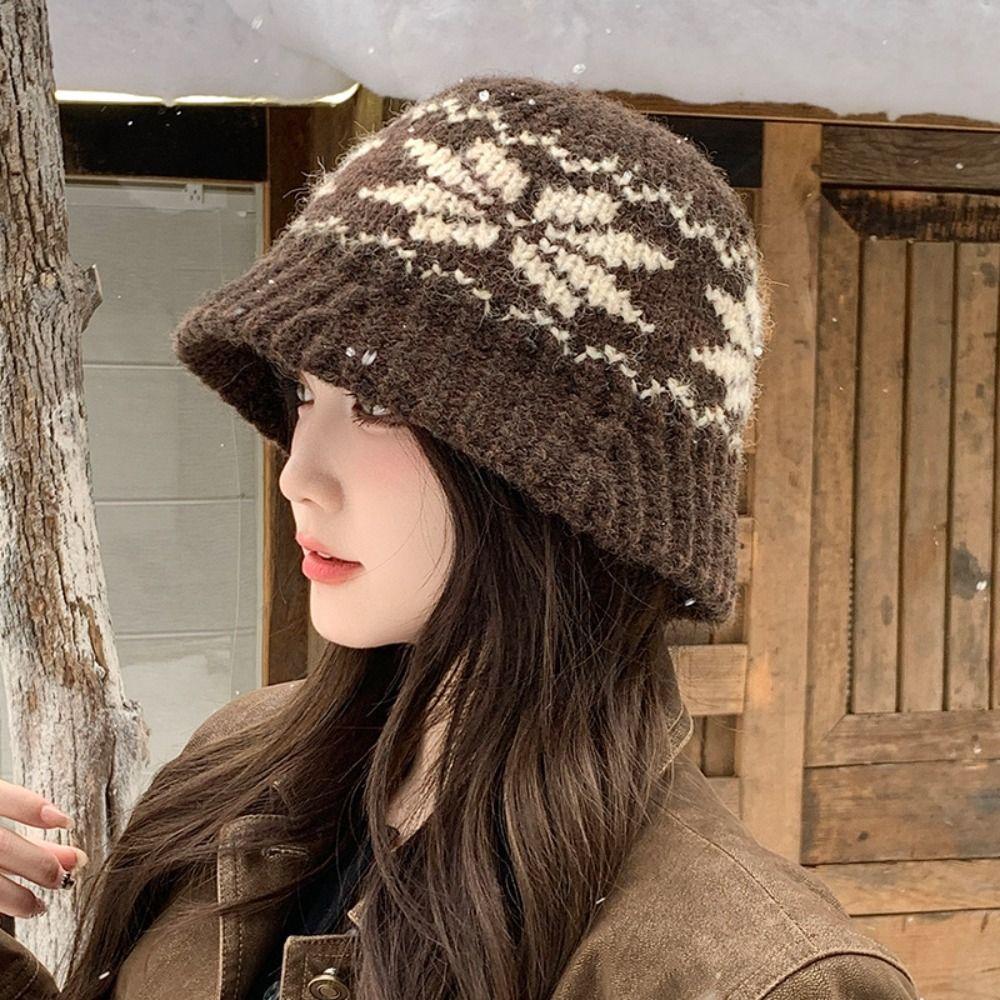 Warm Jacquard Pattern Beanies Printed Printing Knit Cap Snowflake Jacquard Knitted Hat  Girls