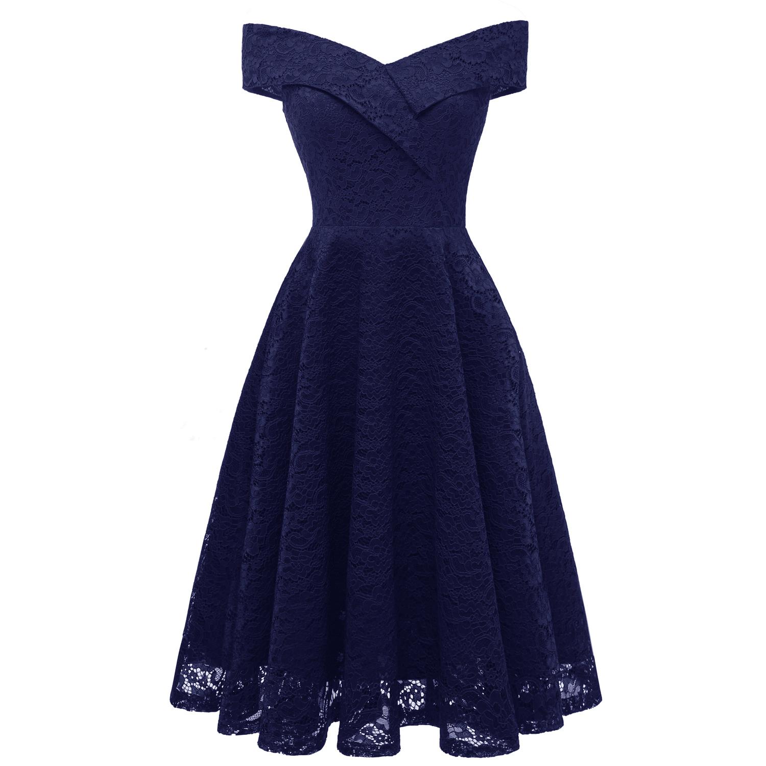 

Яркий олень, женское платье с запахом спереди и открытыми плечами, бардо, кружево с цветочным принтом, миди, коктейльное вечернее платье для выпускного вечера, наряд для подружки невесты, свадебного гостя XL темно-синий
