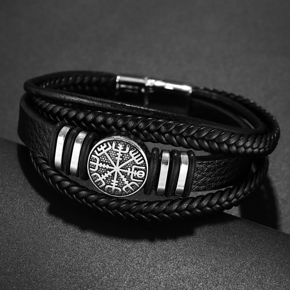 New Style Vintage Braided Rope Bracelet with Premium Metal Magnetic Buckle Compass Mens Fashion Jewelry