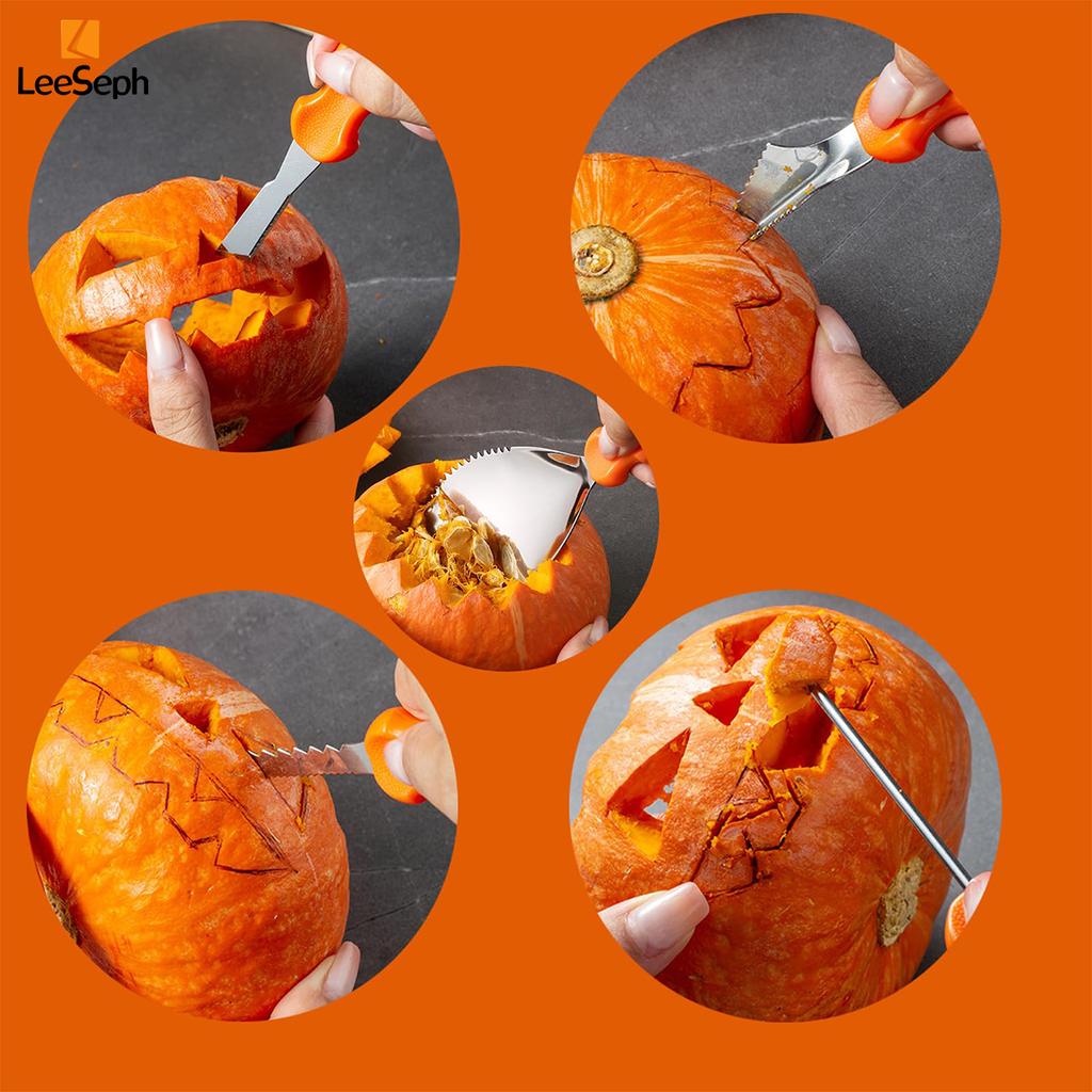Sada na vyřezávání dýní Leeseph Halloween, sada nástrojů na vyřezávání z nerezové oceli s taškou, nástroj na vyřezávání halloweenských dekorací