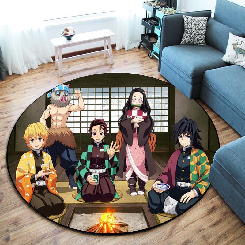 Classic Japanese-style Cartoon Demon Slayer Round Rug, Home Soft Decorative Anti-slip Yoga Mat and Chair Mat, Outdoor Floor Mat Carpet K33