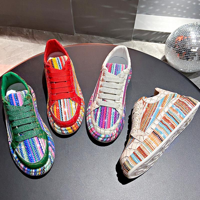 Colorful Starry Sky Rhinestone Sports Shoes for Women Thick Sole Mesh Comfortable Breathable Sports Shoes