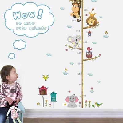 Cartoon Height Measure Wall Sticker for Kids Rooms Growth Chart Animals Lion Monkey Owl Elephant Nursery Room Decor Wall Art