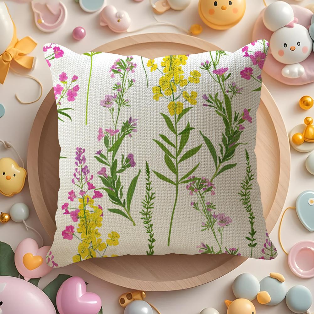 Spring Wildflowers Pillow Case Pattern Printed Pillowcase For Living Room Sofa Cushion Cover  Bedroom Decor