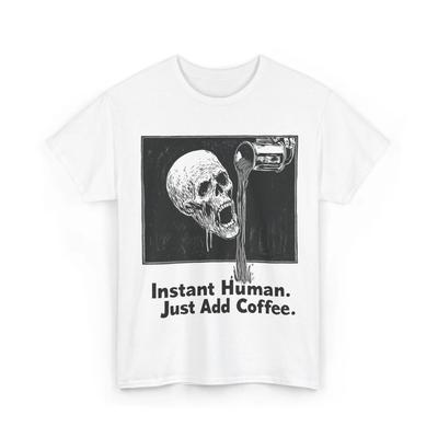 Gothic Coffee Shirt Funny Skeleton Coffee Tee Dark Humor Coffee Lover Gift Vintage Horror Addict Sarcastic T-Shirt Men Clothing