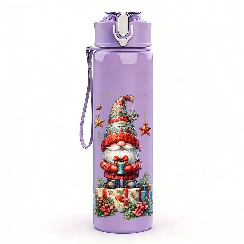 1PC Gnome Santa Christmas Set Print 750ml Color Plastic Sports Water Bottle Leakproof Flip Straw Lid Suitable for Sports Office Home Use