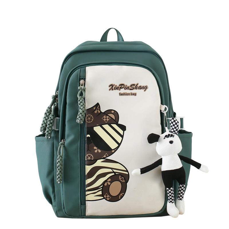 

Повседневный студенческий школьный рюкзак большой вместимости Новый контрастный цвет рюкзак для учеников средней и старшей школы темно-зеленого