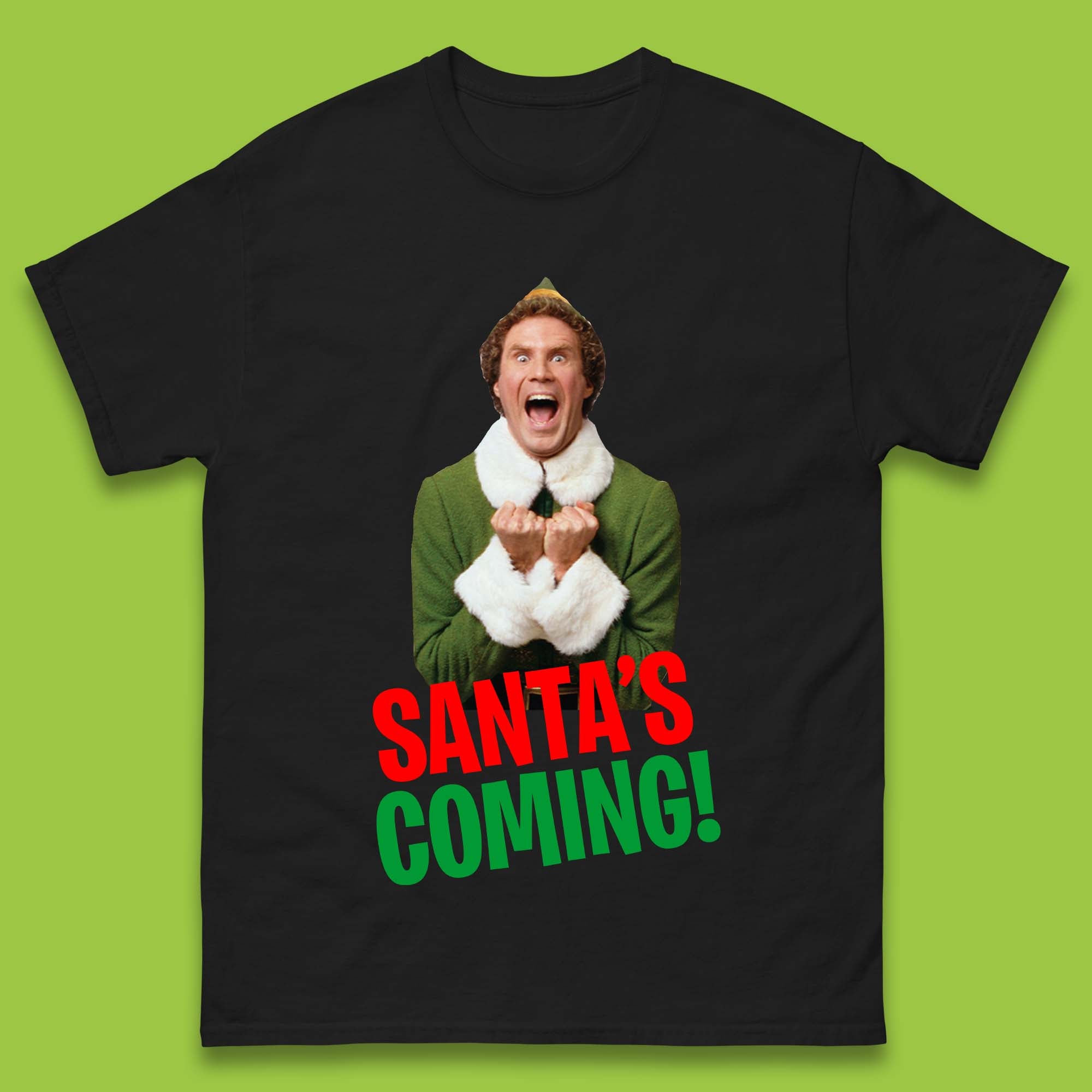 Elf Santa s Coming Christmas Mens T-Shirt Womens Tops Tees M