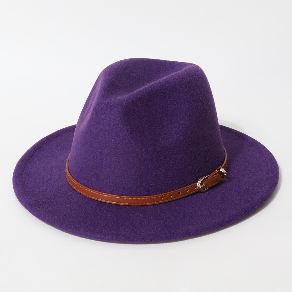 Simple Solid Color Fedora with Belt Buckle, European and American Felt Hat, Parent-child Casual Cowboy Hat, Classic Jazz Hat for Men and Women