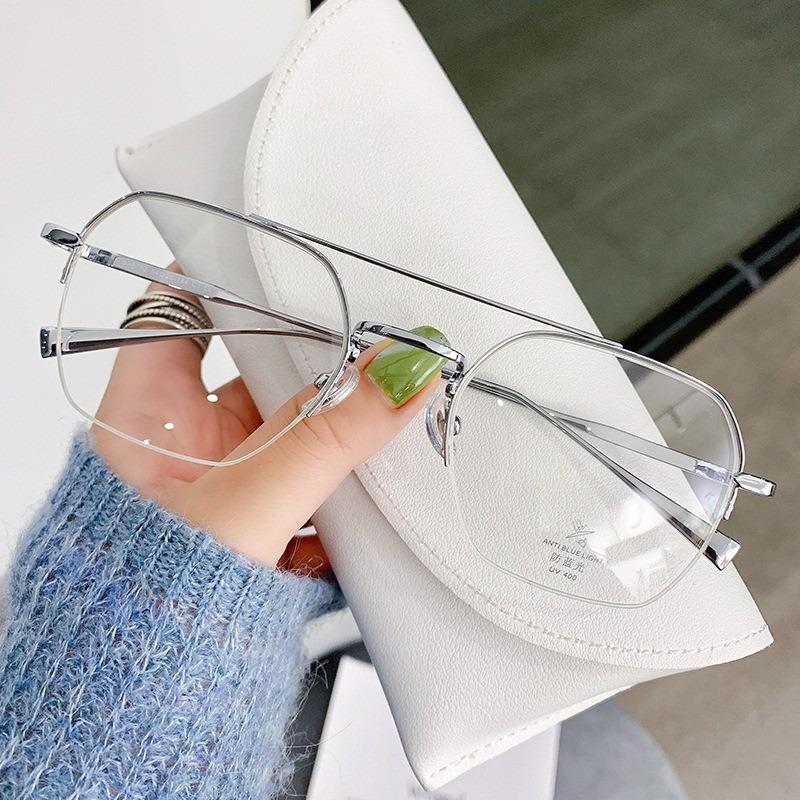 Business Rectangular Half Frame Glasses Pochromic Anti Radiation Eyewear