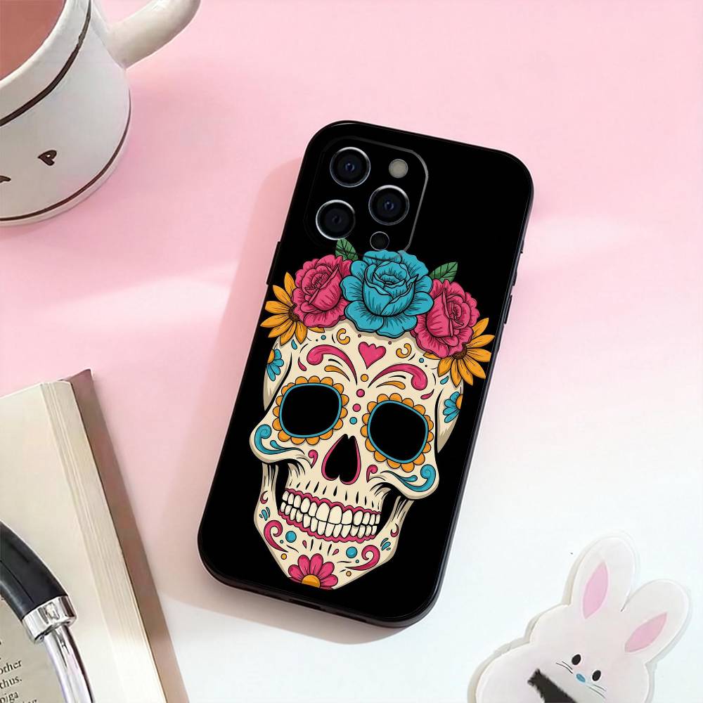 Mexican Catrina Skull  Phone Case For iPhone 17,16,15,14,13,12,11 Plus,Pro Max,Soft Silicone Black Cover iPhone11PROMAX